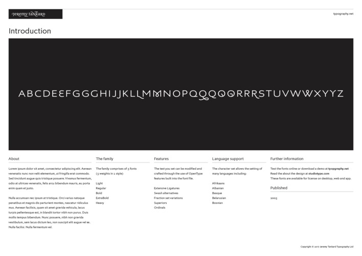 Jeremy Tankard Typography type specimen Jeremy Tankard Typography type specimen