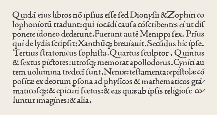 A specimen of Nicolas Jenson's archetypal roman typeface, from the "Laertis", published in Venice ca 1475