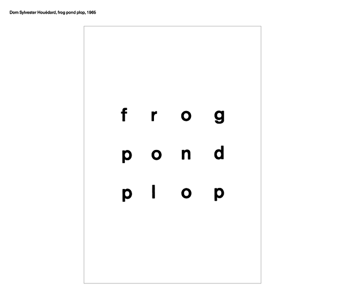 Dom Sylvester Houédard, frog pond plop, 1965