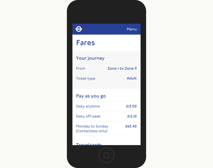 TfL Fares On Mobile