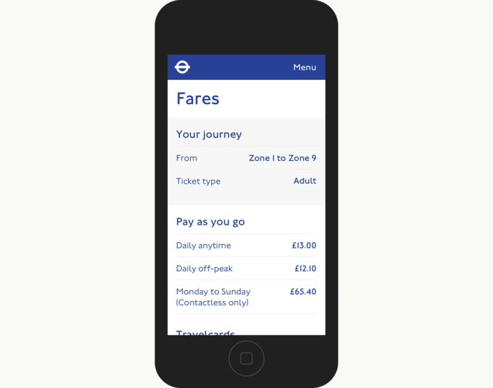 TfL Fares On Mobile TfL Fares On Mobile