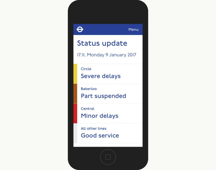 TfL Status Update Closed On Mobile